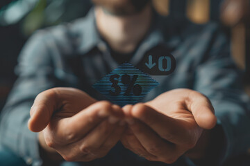 The Businessman holds up an arrow icon and percentage with graph indicators for investment growth.