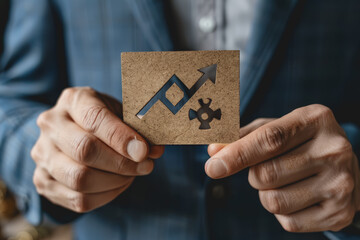 The Businessman holds up an arrow icon and percentage with graph indicators for investment growth.