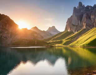 Mountain Lake Sunrise: Serene Landscape Exploration