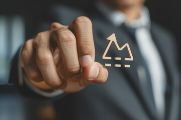 The Businessman holds up an arrow icon and percentage with graph indicators for investment growth.