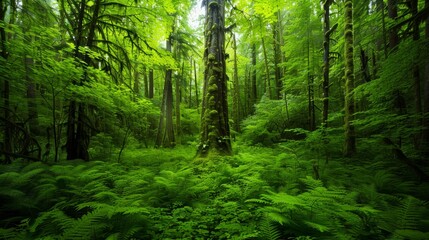 Fototapeta premium Lush green forest with ancient