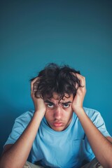 Teenage Anxiety: Struggling to Fit In - Conceptual Image of Stressed Teenager with Blue Background and Intense Lighting