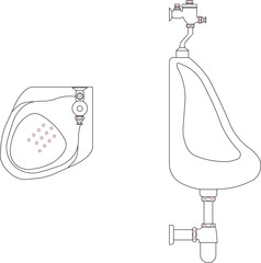 Vector silhouette illustration sketch drawing design detail Sanitary ware set monoblock urinal for urination