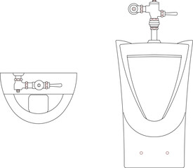 Vector silhouette illustration sketch drawing design detail Sanitary ware set monoblock urinal for urination