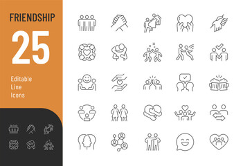 Friendship Line Editable Icons set. Vector illustration in modern thin line style of people relationships related icons: support, friends, trust, and more. Pictograms and infographics for mobile apps