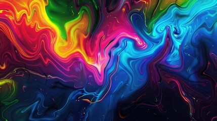 A vibrant abstract background with swirling rainbow colors and fluid shapes.