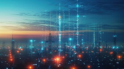 Fototapeta premium Futuristic rural area with integrated communication towers and smart devices