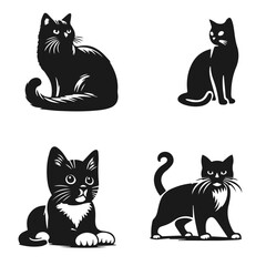 Very cute CAT vector silhouette set isolated on white background