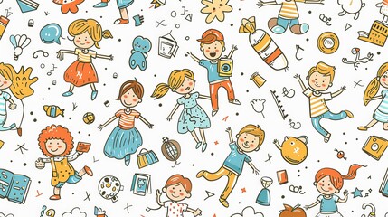 Whimsical Children Activities in Colorful Illustration