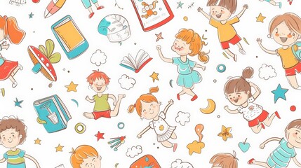 Whimsical Children Activities in Colorful Illustration