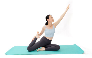 Fototapeta premium Beauty doing yoga with a white background