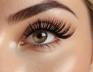 Obraz premium close up of a female eye with long, thick eyelashes, reflecting beauty and glamour
