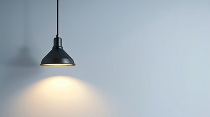 Modern hipster light fixture on white background Black lamp on white wall with vintage aesthetic Aluminum iron decorative ceiling light