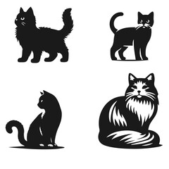 Very cute CAT vector silhouette set isolated on white background