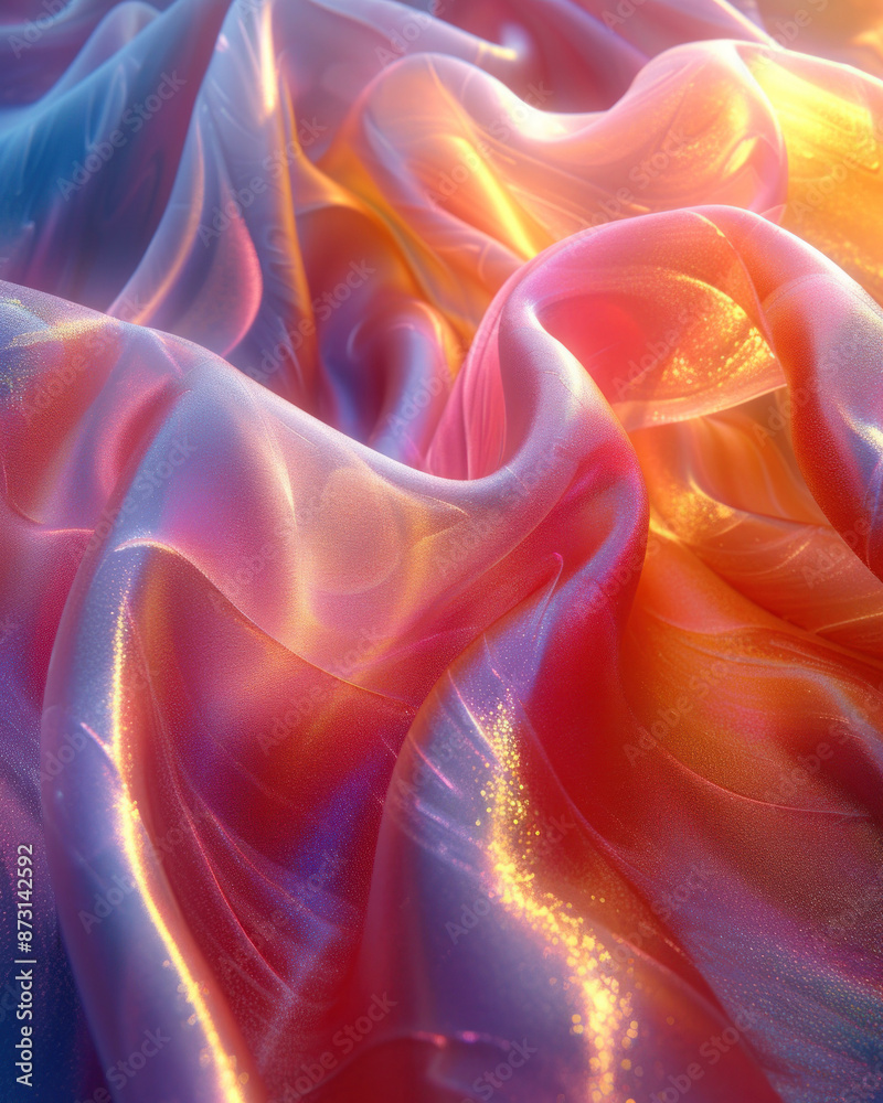 Poster metallic 3d abstract silk cloth 3d futuristic cyberpunk hyper realism detailed isolated colorful ref
