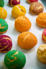 Close-up view fresh and crispy cookies from choux pastry