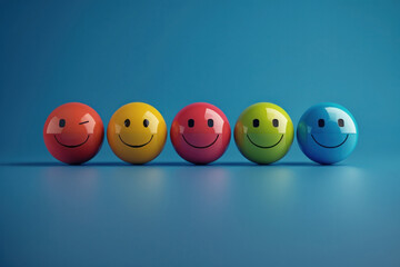 blue happy smile face for medical care concept. face happy, sad, and angry person, mental health positive thinking.