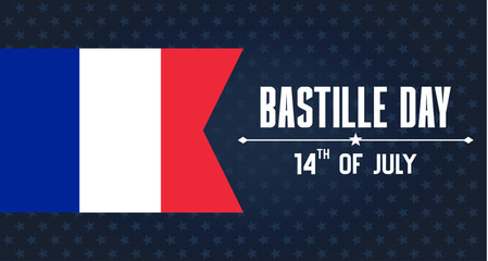 Bastill day banner with flag of France and star background