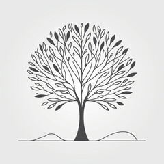 silhouette tree line drawing set, graphics trees elements outline symbol for architecture and landscape design drawing. Vector illustration in stroke fill in white. 