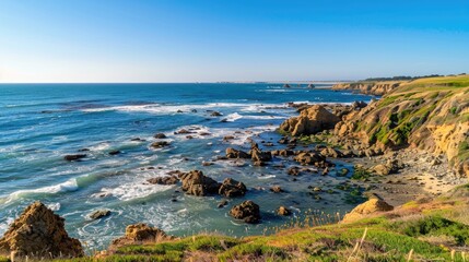 Beautiful coastline scenery with clear sky for copy space