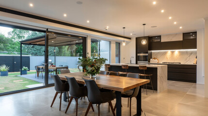 Comfort and Style: Ceiling-Mounted Air Conditioner in Modern Dining Space