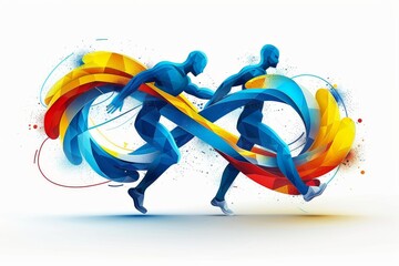 Dynamic abstract illustration of colorful figures in motion, symbolizing energy and creativity with vibrant, expressive hues in a modern, artistic style.