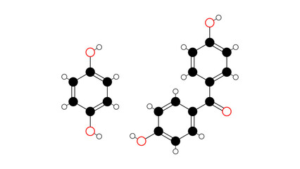 polyether ether ketone molecule, structural chemical formula, ball-and-stick model, isolated image peek