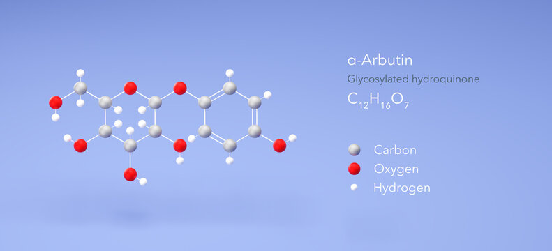 alpha-arbutin molecule, molecular structure, arbutin, 3d model, Structural Chemical Formula and Atoms with Color Coding