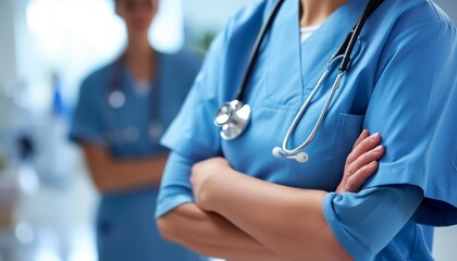 Nurses and Medical Staff Walking Through a Hospital Corridor