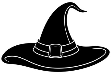 Naklejka premium Witch hat, Witch hat icon vector, Halloween witch hat black silhouette 
