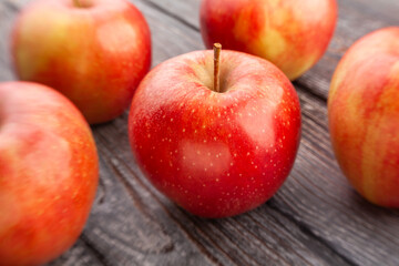 apples group on wood background