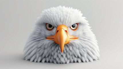 Fototapeta premium 3D realistic eagle head with fierce expression, detailed feathers, and sharp beak, isolated on a white background.