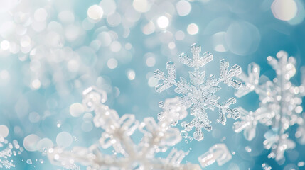 Beautiful snowflakes and ice crystals close-up