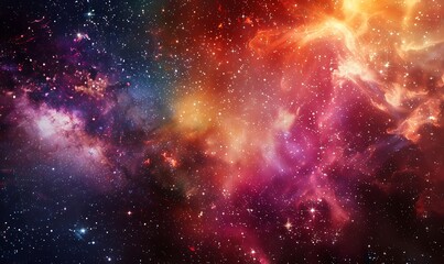 Fototapeta premium Cosmic Nebula with Explosive Colors and Starbursts, Galactic Abstract Wallpaper