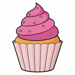 cupcake with pink cream vector illustration 