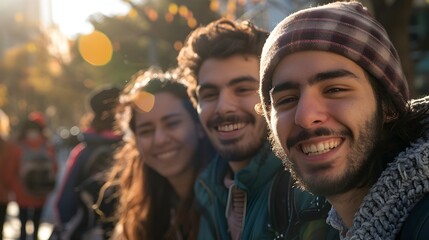 Group of Adventurous Friends Exploring Scenic Outdoor Landscape
