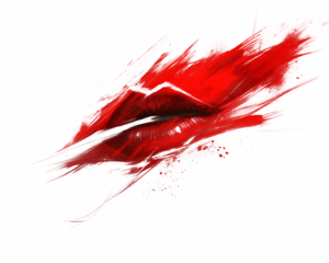 Abstract painting of red lips on a white background with dynamic brushstrokes, symbolizing passion and expression