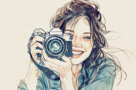 smiling woman with a camera portrait