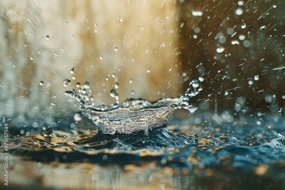 Aufkleber A mesmerizing capture of a water splash with droplets in mid-air, enhanced by the play of light and color, creating an abstract and dynamic scene.