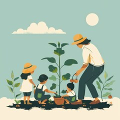 Colorful Minimalist Illustration of Early Agricultural Techniques

