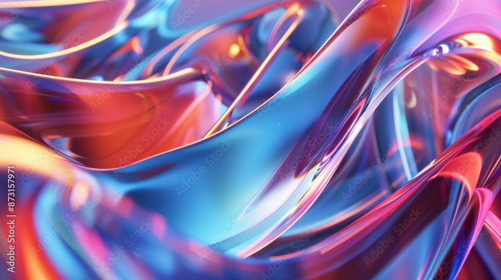 Fototapete This image features vibrant and dynamic glass-like waves in bold, colorful hues, creating an abstract and fluid aesthetic in a modern and futuristic style.