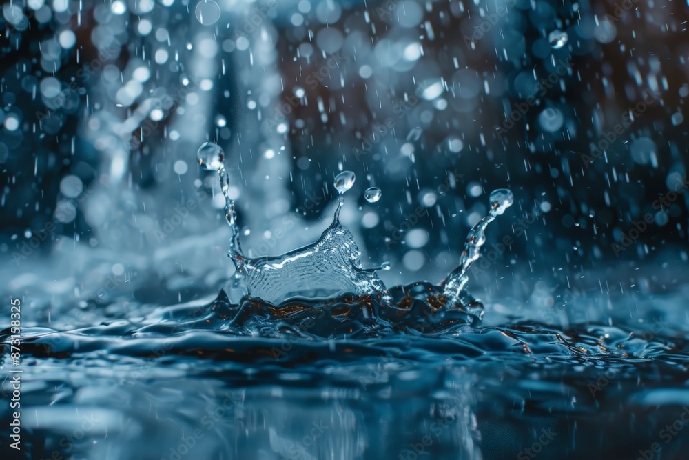 Poster an energetic burst of water captured mid-splash, showing dynamic movement and droplets flying in the