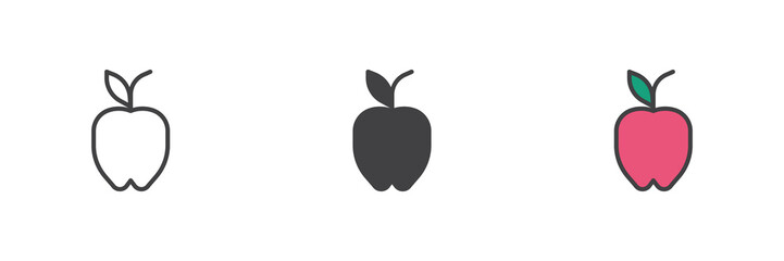 Apple with leaf different style icon set