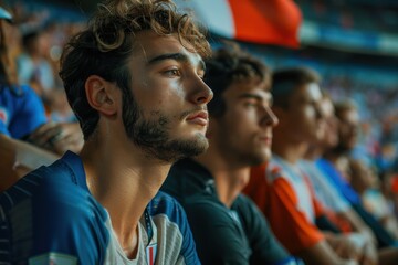 Naklejka premium Concerned French Football Fans Watching Live Match