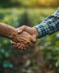 Fototapeta premium Farmer and Customer Shaking Hands in Farm Setting