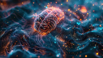 Obraz premium Digital Representation of a Brain with Neural Networks and Glowing Connections.