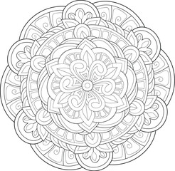 A zen mandala illustration,black and white image for relaxation.