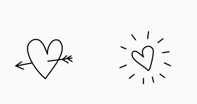 set of doodle harts. hand-drawn heart-shaped animation set monochrome animation. Doodle cute glitter pen line Highlighter elements.