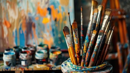 Fototapeta premium Art supplies in an artist s studio
