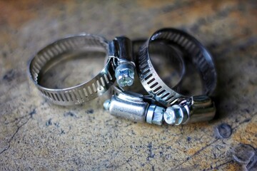 Different metal clamps for hose connection isolated